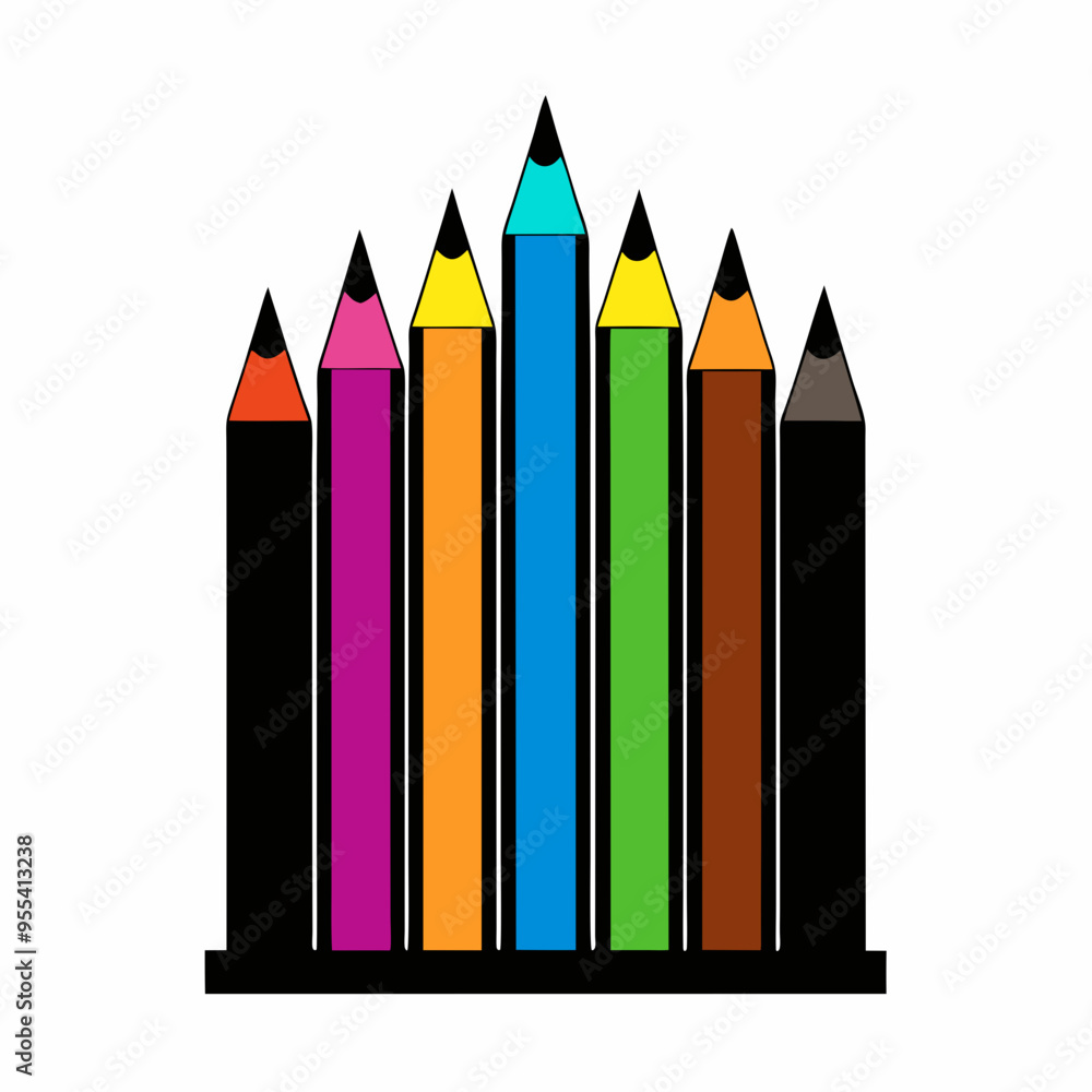 Black Silhouette of Colored Pencils on White Background – Art Vector Illustration Black Silhouette of Colored Pencils on White Background – Art Vector Illustration