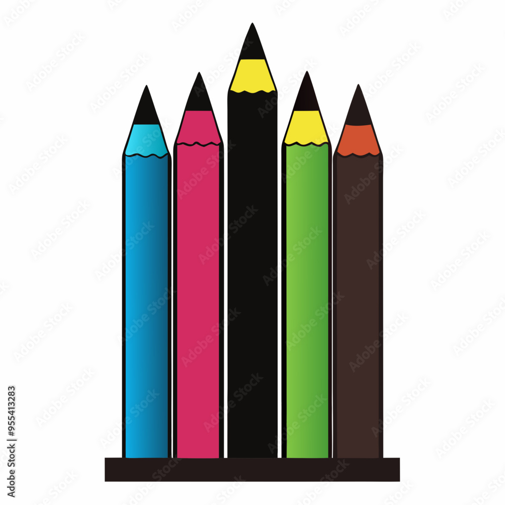 Black Silhouette of Colored Pencils on White Background – Art Vector Illustration Black Silhouette of Colored Pencils on White Background – Art Vector Illustration