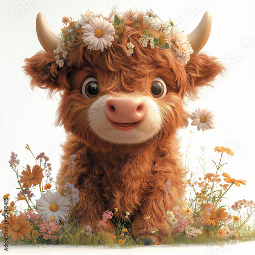 Illustration of a cute cow in flowers