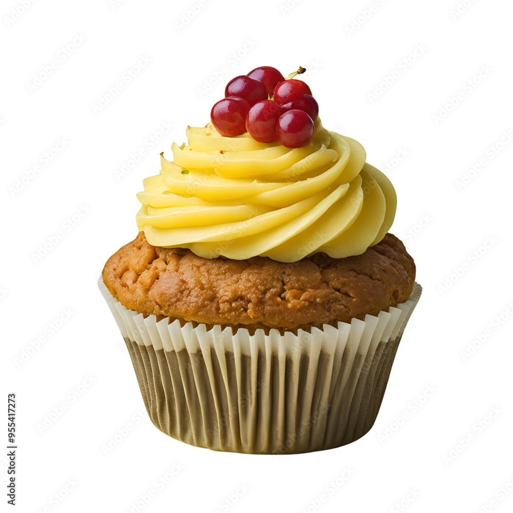 Cupcake de frutas amarelas e vermelhas. Cupcake de frutas amarelas e vermelhas.
