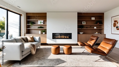 Design a contemporary living room that balances comfort and style, with a serene and inviting atmosphere