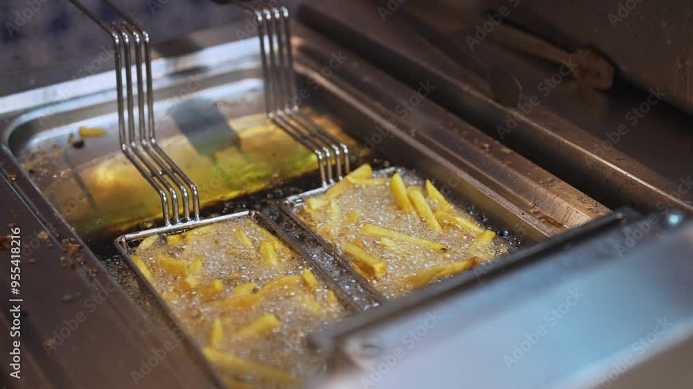 French fries are fried in oil in the restaurant. French fries are fried in oil in the restaurant.