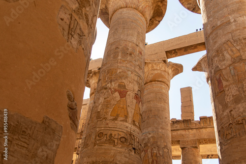 Marvel at the immense Hall of a Thousand Pillars at Karnak, a testament to ancient Egypt's architectural grandeur. These colossal columns create a breathtaking and awe-inspiring atmosphere. photo