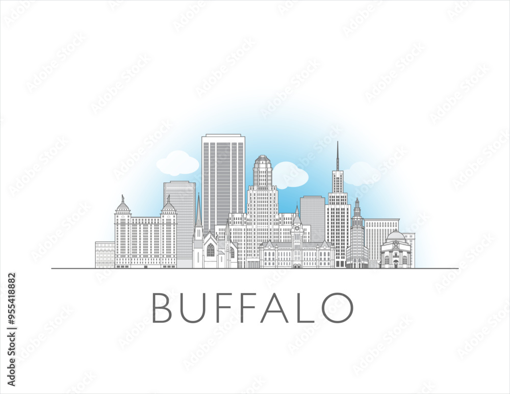 Obraz premium Buffalo skyline cityscape line art style vector illustration