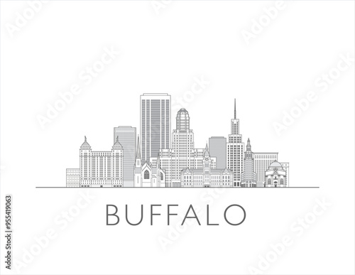 Buffalo skyline cityscape line art style vector illustration