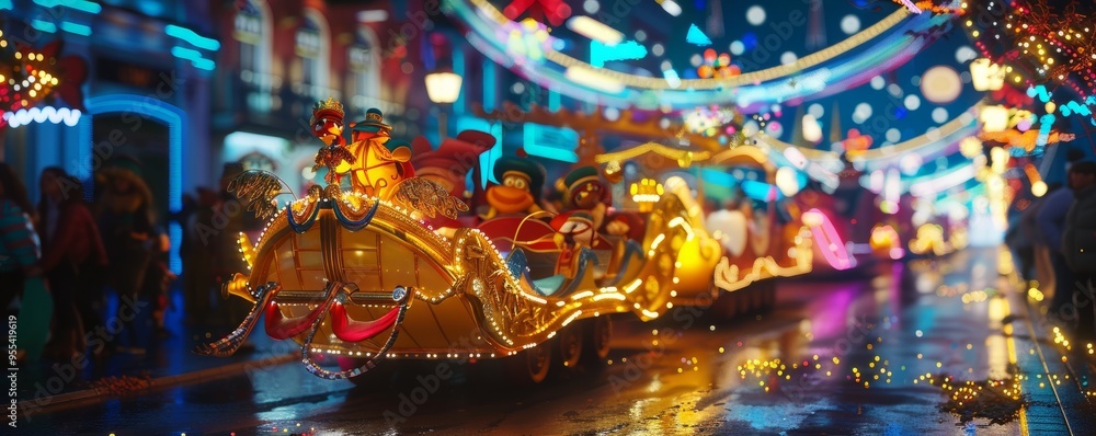 Nighttime parade with illuminated floats and costumes, 4K hyperrealistic photo Nighttime parade with illuminated floats and costumes, 4K hyperrealistic photo