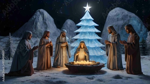 Nativity Scene Christmas Manger Jesus Birth Religious Holiday. Generated AI