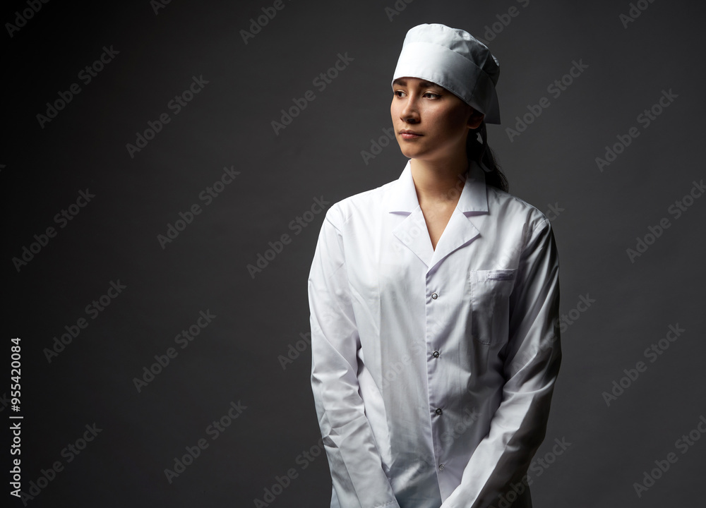 Young doctor with stethoscope against black background, studio shot with copy space Young doctor with stethoscope against black background, studio shot with copy space