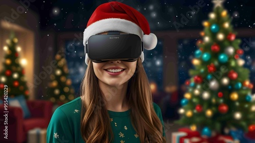 Virtual Reality Christmas Celebration with a Modern Twist. Generated AI photo