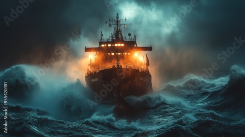 Ship Battling Stormy Sea