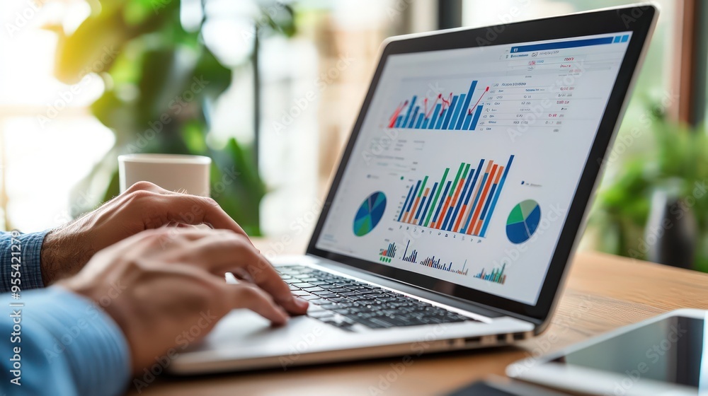 Digital Marketing Strategy: Individual works on a laptop displaying online marketing strategies. Digital Marketing Strategy: Individual works on a laptop displaying online marketing strategies.