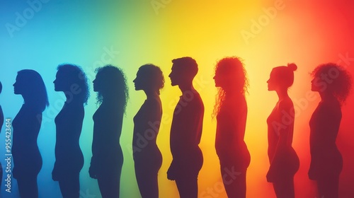 Silhouetted figures on a colorful gradient backdrop