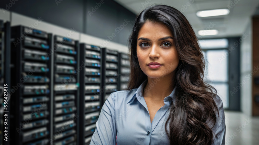 Fototapeta premium businesswoman standing in server room at data center