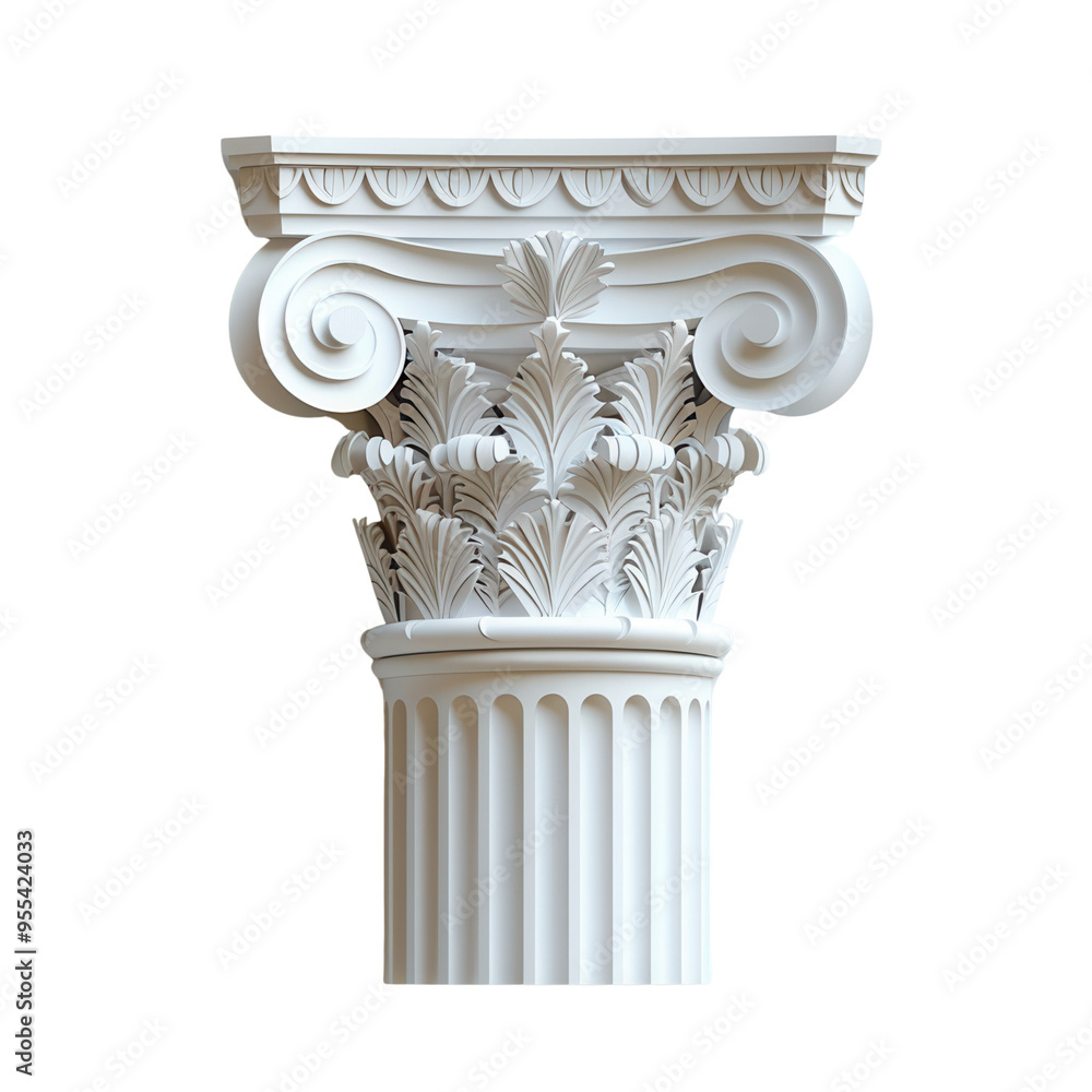 Obraz premium Ornate architectural column capital with intricate detailing, featuring classical design elements and decorative patterns.