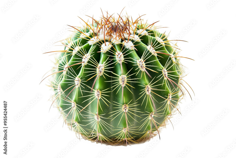 A close-up of a green cactus with white and brown spines, isolated on a white transparent background. A close-up of a green cactus with white and brown spines, isolated on a white transparent background.