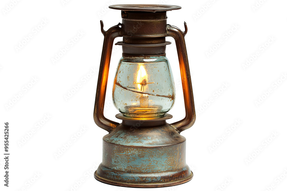 An antique kerosene lantern with a flickering flame inside. An antique kerosene lantern with a flickering flame inside.