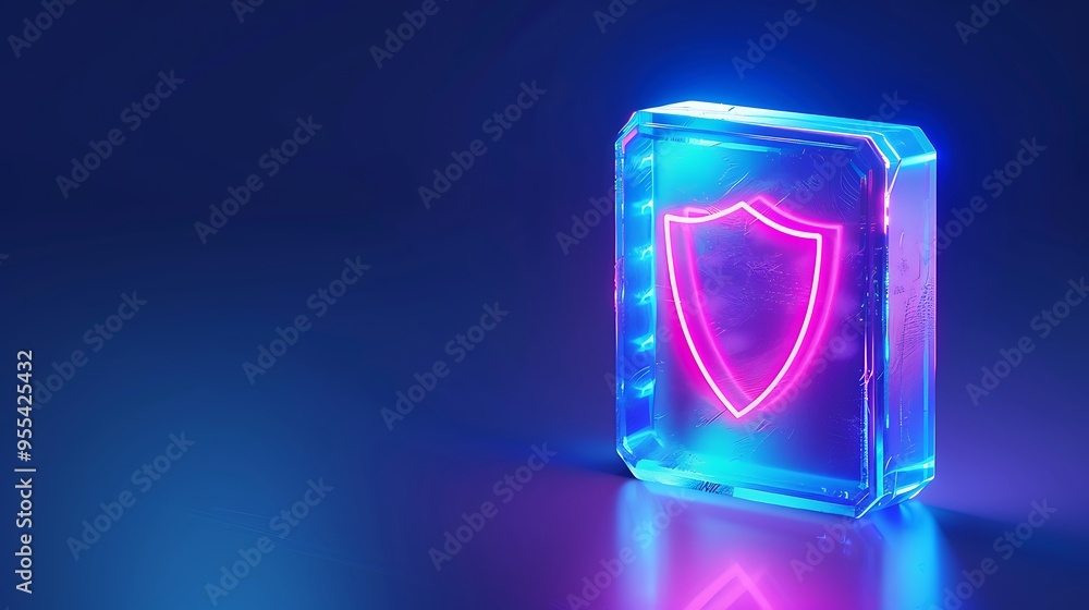 Futuristic glowing shield, neon-lit, symbolizing cybersecurity, digital protection, and advanced technology on a dark blue background. Futuristic glowing shield, neon-lit, symbolizing cybersecurity, digital protection, and advanced technology on a dark blue background.