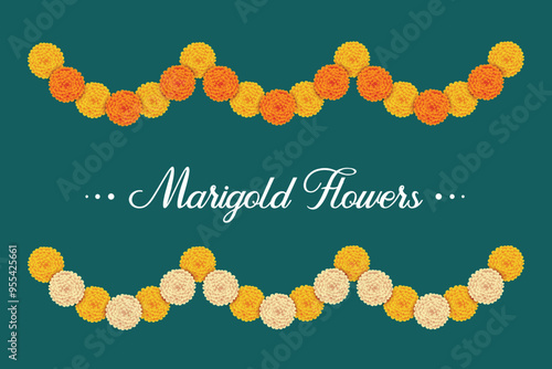 Marigold Flower Garland Hanging On Auspicious Traditional Hindu Festival. Vector Illustration for Festive Elements