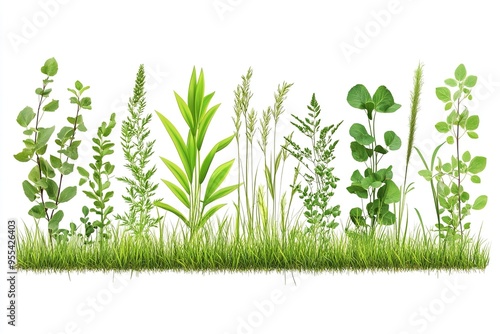 Wallpaper Mural Composition of different green plants and grass isolated on white background. Torontodigital.ca