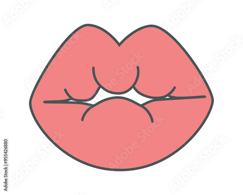 biting red lips flat vector illustration in cartoon style depicting sensuality and emotion graphic representation for design purposes