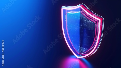 Wallpaper Mural Futuristic neon shield on dark blue background representing cybersecurity, technology protection, and data security in digital space. Torontodigital.ca