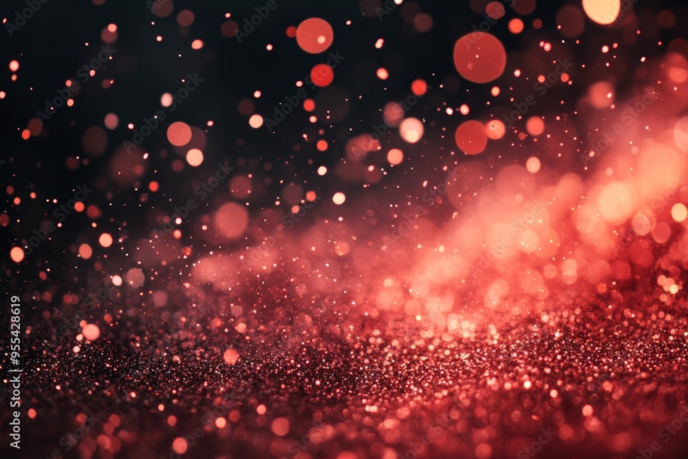 Abstract background with vibrant red glitter particles and bokeh lights, creating a festive and enchanting visual atmosphere. Abstract background with vibrant red glitter particles and bokeh lights, creating a festive and enchanting visual atmosphere.