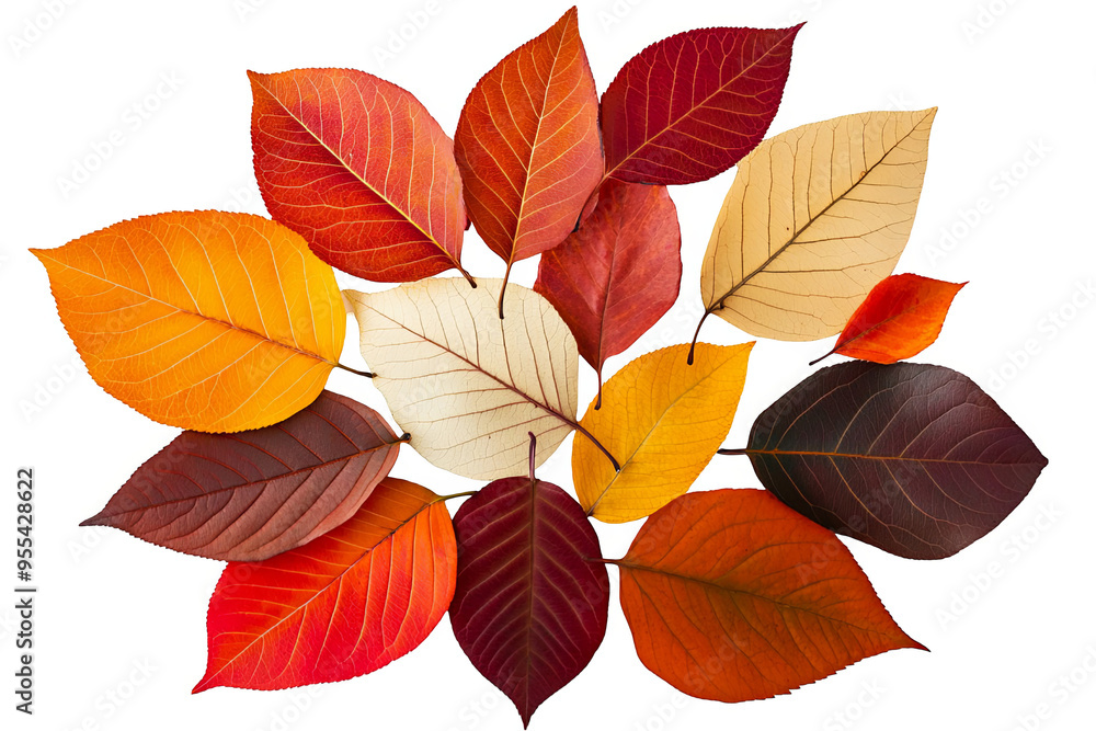 A vibrant collection of autumn leaves in shades of red, orange, yellow, and brown, arranged in a circular pattern. A vibrant collection of autumn leaves in shades of red, orange, yellow, and brown, arranged in a circular pattern.