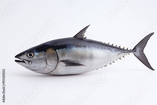 Fresh mackerel isolated on white background, Close up shot tuna with fin. 