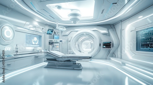 Futuristic medical bay with sleek technology and design.