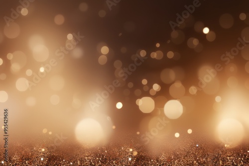 Beige banner dark bokeh particles glitter awards dust gradient abstract background. Futuristic glittering in space on beige background blank empty  photo