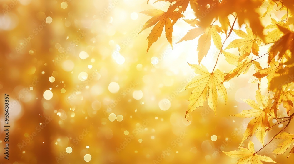 Golden Autumn Background: Maple leaves in sunlight, serene scene with warm bokeh. Golden Autumn Background: Maple leaves in sunlight, serene scene with warm bokeh.