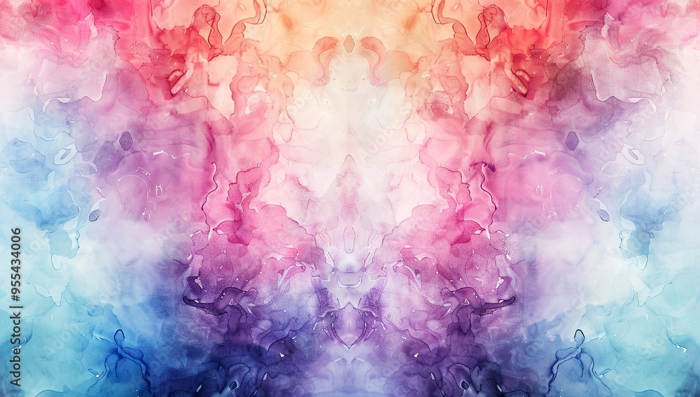 Vibrant Watercolor Abstract with Red and Blue Symmetry Vibrant Watercolor Abstract with Red and Blue Symmetry