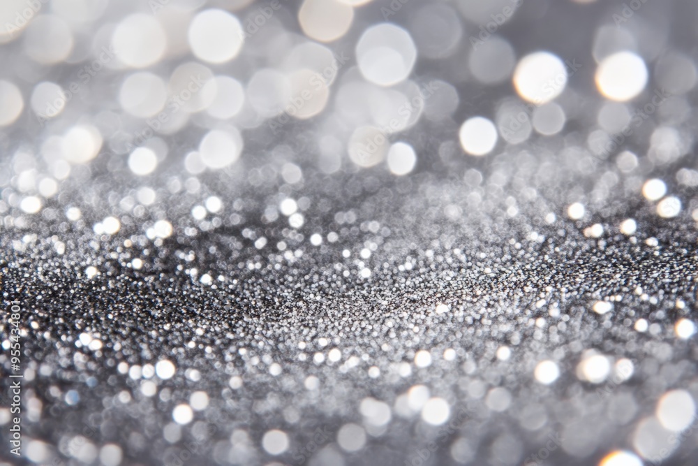 A detailed close-up of sparkling silver glitter, capturing the intricate bokeh effect and shimmering texture of the material. A detailed close-up of sparkling silver glitter, capturing the intricate bokeh effect and shimmering texture of the material.