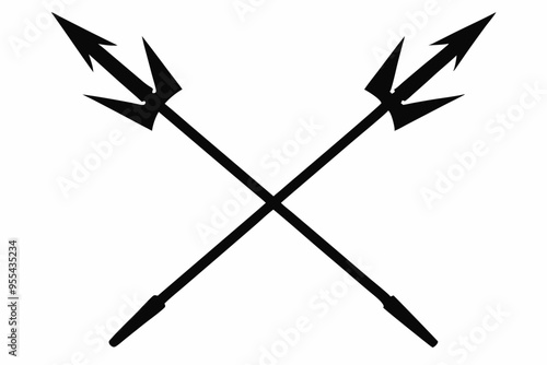 Poseidon tridents icon, Crossed harpoons silhouette vector

