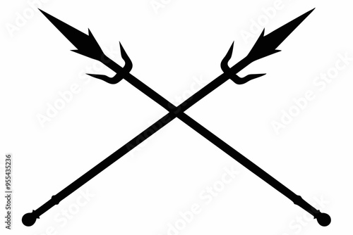 Poseidon tridents icon, Crossed harpoons silhouette vector

