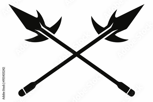 Poseidon tridents icon, Crossed harpoons silhouette vector

