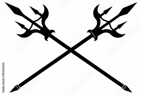 Poseidon tridents icon, Crossed harpoons silhouette vector

