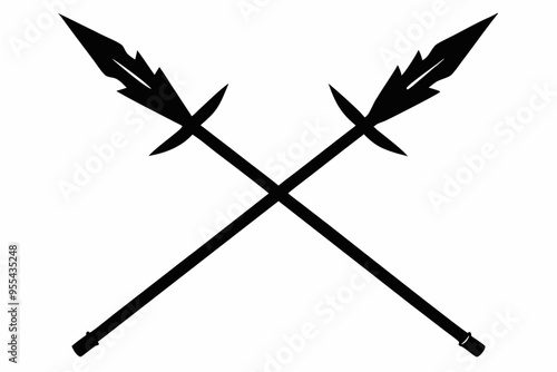 Poseidon tridents icon, Crossed harpoons silhouette vector

