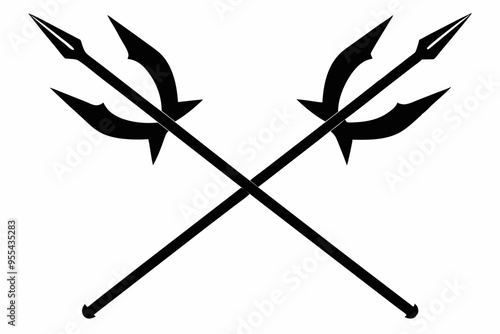 Poseidon tridents icon, Crossed harpoons silhouette vector

