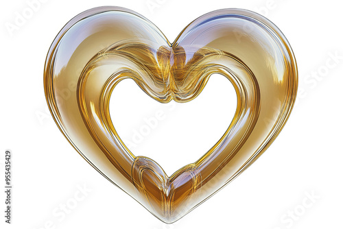 A golden, transparent heart shape with a hollow center, rendered in a 3D style.
