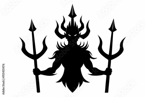 Poseidon tridents icon, Crossed harpoons silhouette vector

