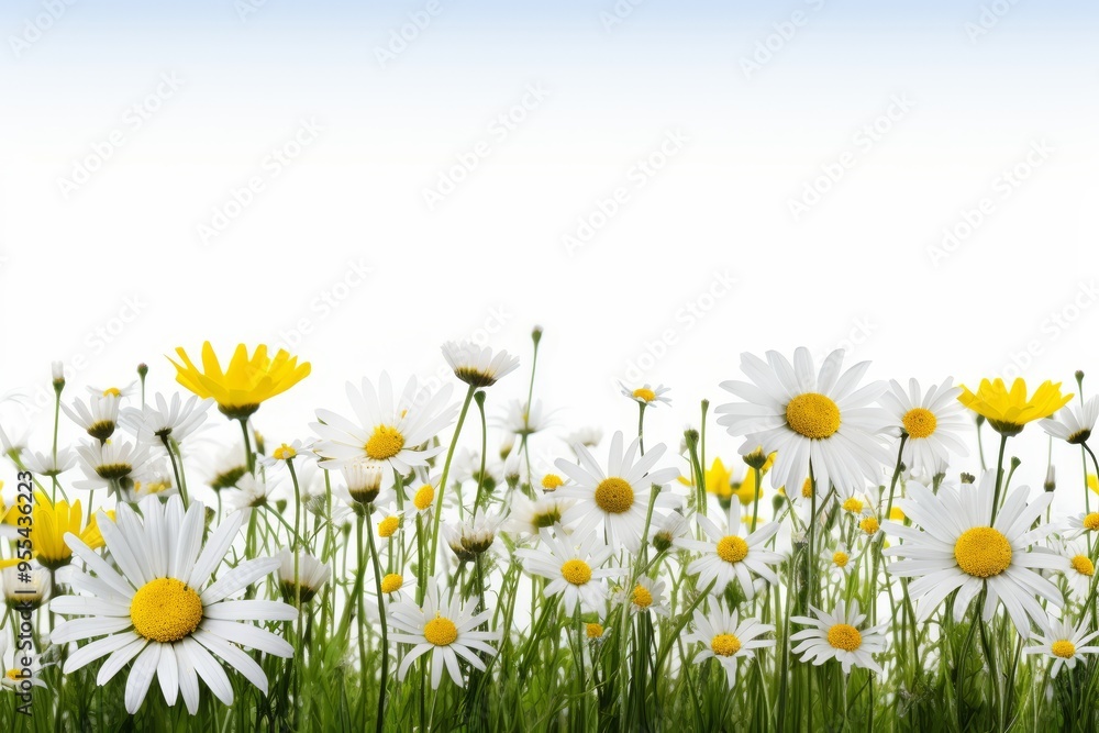 Close up panorama banner featuring a lush meadow with green grass and colorful wildflowers Close up panorama banner featuring a lush meadow with green grass and colorful wildflowers
