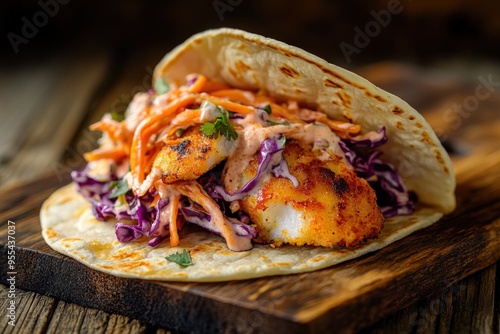 Wallpaper Mural Delicious Fish Taco with Creamy Sauce and Fresh Veggies Torontodigital.ca