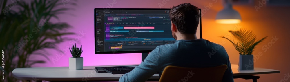 Curved Monitor Design: Website design in progress on a sleek curved monitor, emphasizing modern UI elements Curved Monitor Design: Website design in progress on a sleek curved monitor, emphasizing modern UI elements
