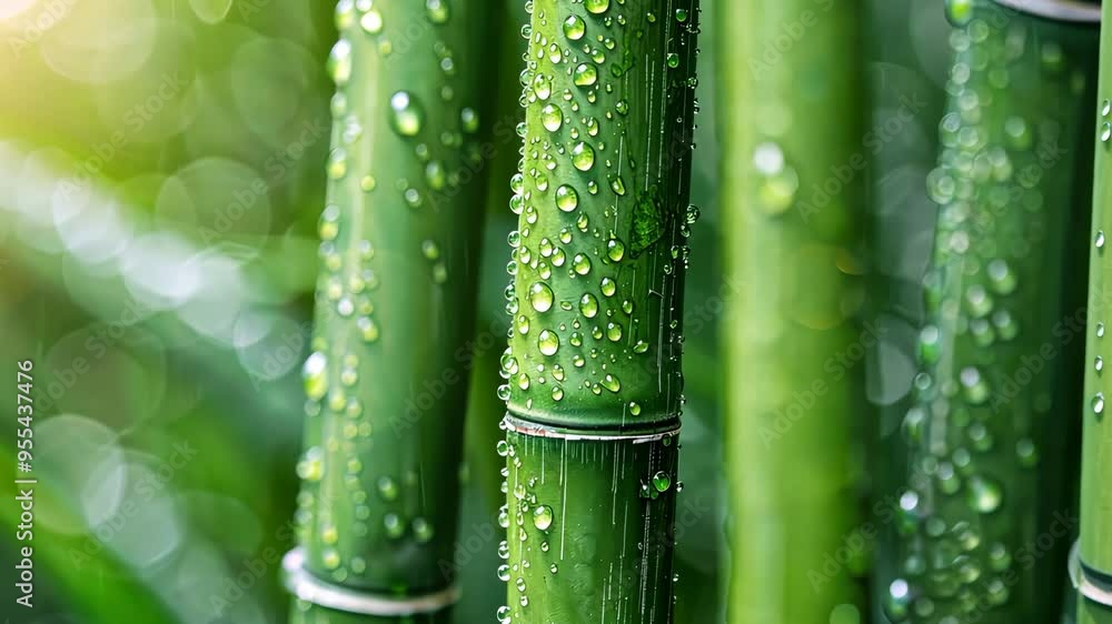 Close-up of bamboo stalks with water droplets, nature texture. Freshness and tranquility concept Close-up of bamboo stalks with water droplets, nature texture. Freshness and tranquility concept