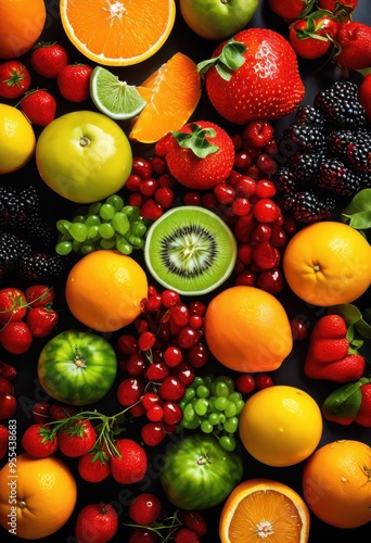 Wallpaper Mural vibrant close display fresh fruits vegetables showcasing natural colors textures lively arrangement, healthy, organic, produce, market, yellow, red, green Torontodigital.ca