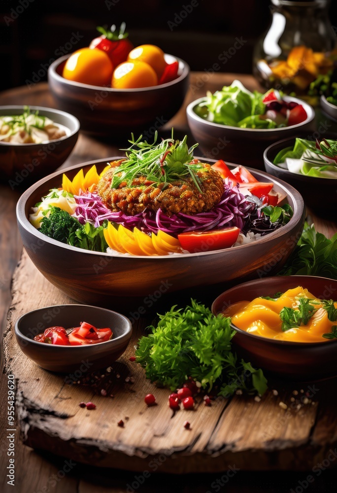 colorful array quick service meal selections featuring diverse ingredients enticing presentation, appetizer, bowl, burger, buffet, chef, classic, combo colorful array quick service meal selections featuring diverse ingredients enticing presentation, appetizer, bowl, burger, buffet, chef, classic, combo