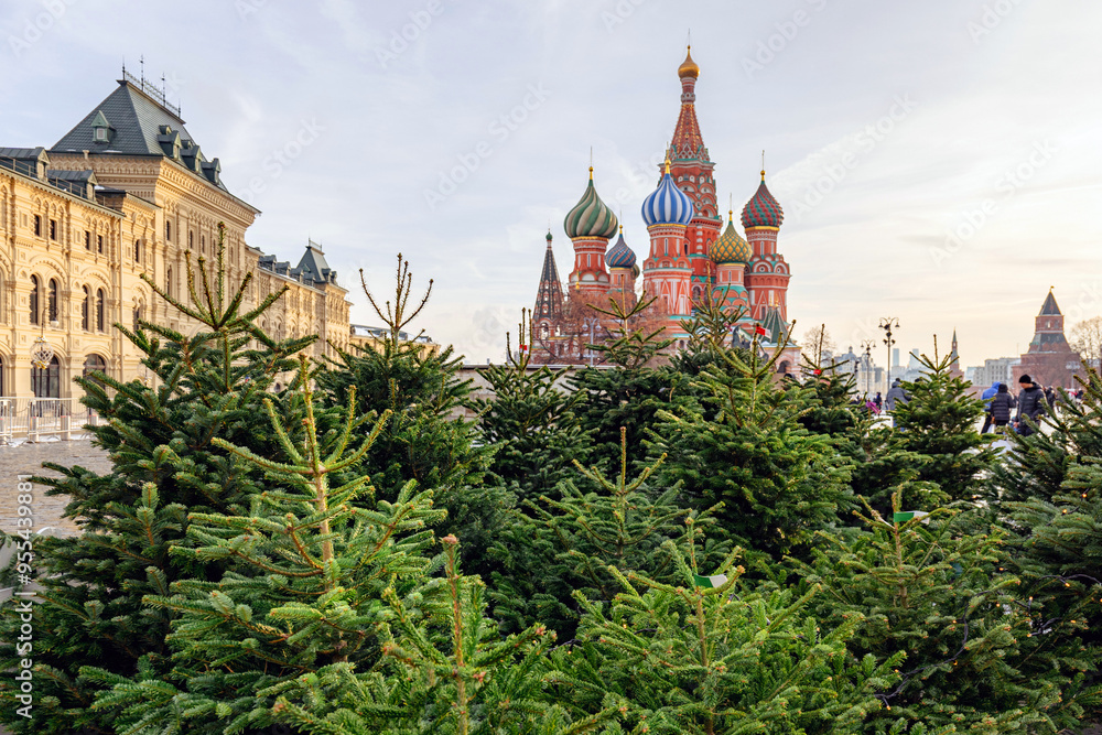 Fototapeta premium Christmas and New Year's decoration in the center of Moscow on Red Square. Holiday decorations in the city