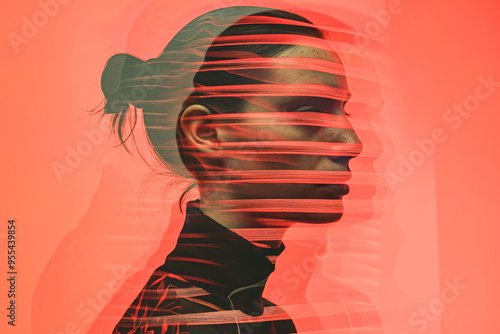 Double exposure portrait with abstract red theme