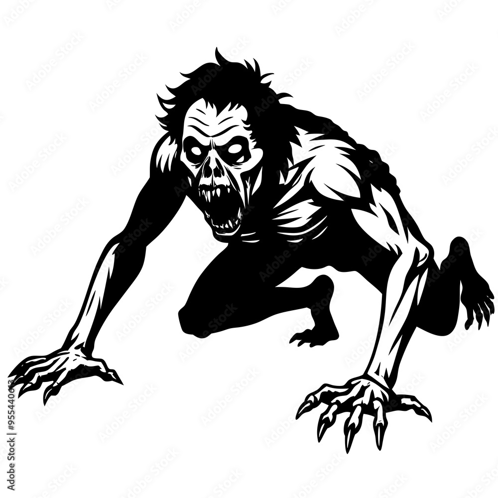 Obraz premium Creepy Zombie Crawl Vector Art Illustration